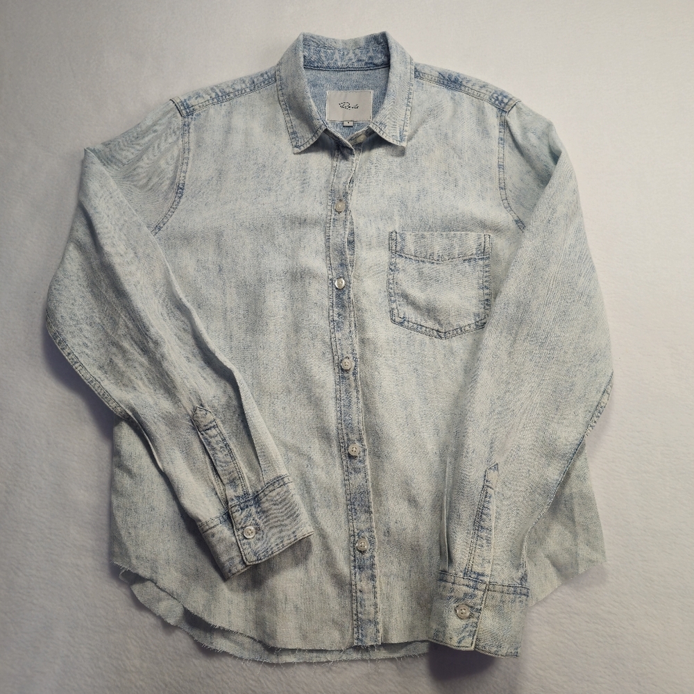 Rails Chambray Acid Wash Long Sleeve Shirt Size S raw Hem